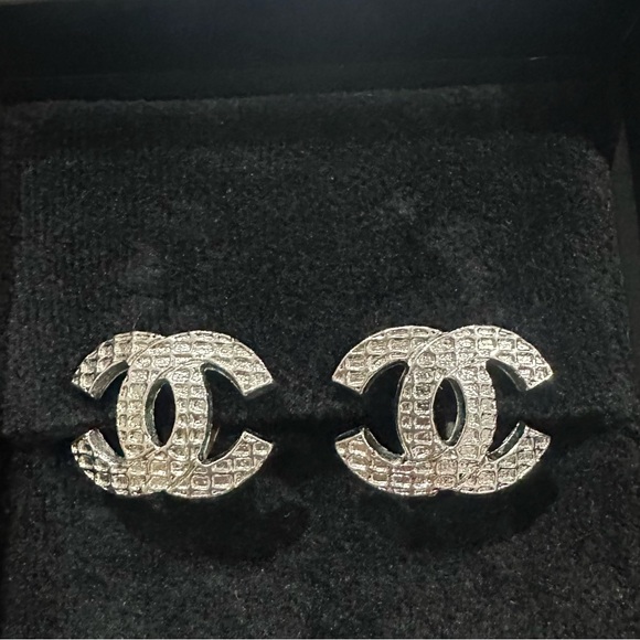 CHANEL Silver Logo Earrings